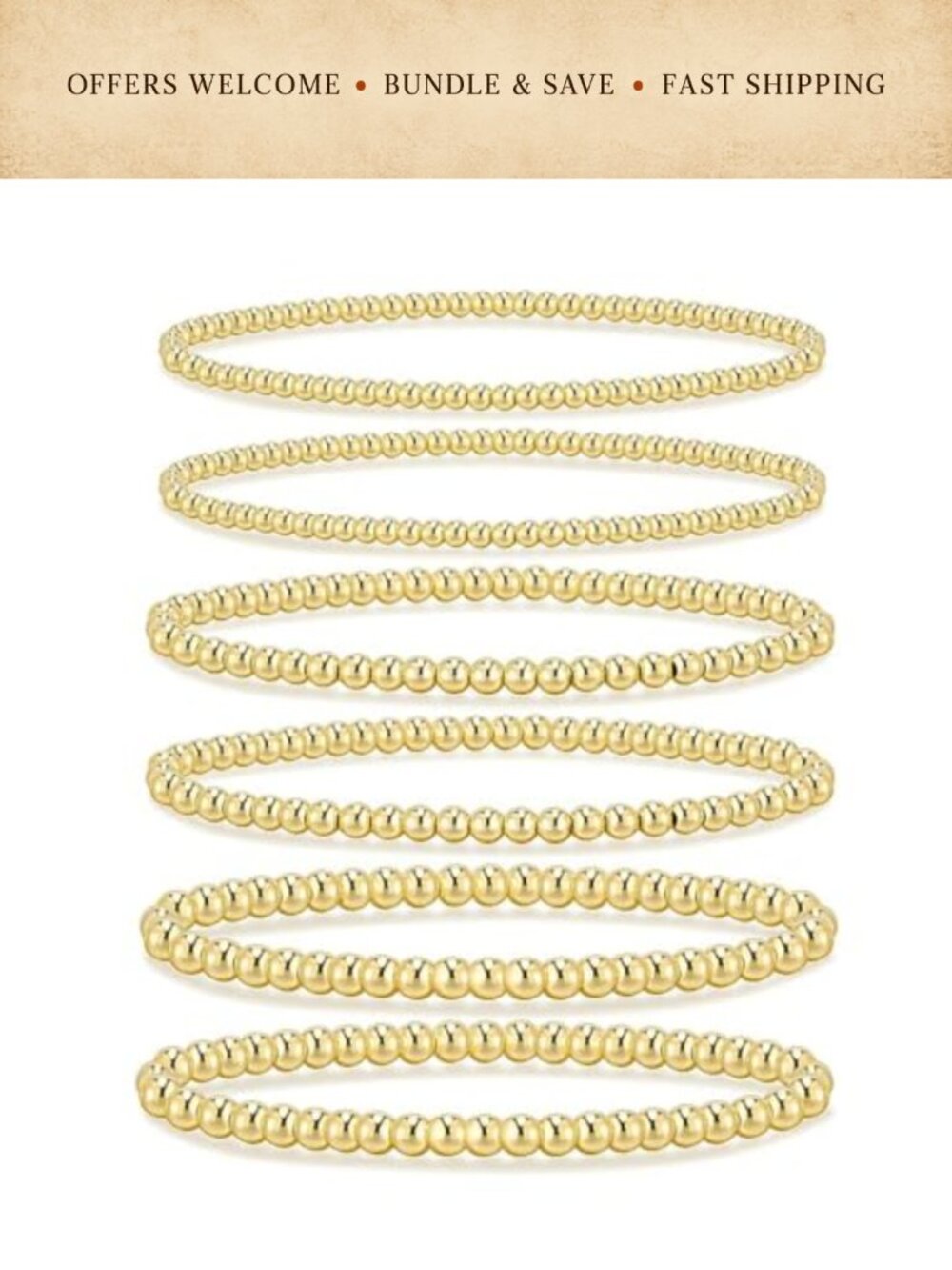 Gold Beaded Stretch Bracelets Stackable Ball Strand Boho Jewelry Set